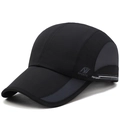 Quick-dry black baseball sports cap with grey breathable mesh panels and side logo - Adjustable / Black