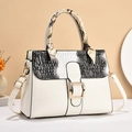 Chic beige handbag with crocodile pattern flap and silk scarf handle decoration - 28x11x21cm / White