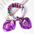 Deep purple striped silk square scarf with red and gold patterns on fashion magazine - 5036 Purple Striped