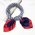Fashionable navy blue striped silk square scarf with red and white color blocking details - 5027 Red White Blue Navy Stripe