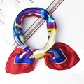 Colorful geometric pattern satin square scarf tied in a bow on a white magazine - 5037 Colorful Geometric Block
