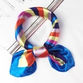 Colorful striped satin silk small square scarf tied in a stylish knot for women - 5034 Colorful Striped