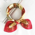 Elegant red and cream equestrian print silk square scarf with horsebit chain patterns - 5029 Red Gold Equestrian Retro