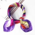 Colorful striped satin silk square scarf in vibrant purple, pink and yellow tones - 5032 Purple Multi-color Stripes