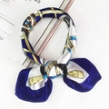 Royal blue silk scarf with golden chain patterns for women, luxury vintage neck wrap - 5031 Royal Blue Chain