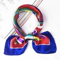 Silk-like square neck scarf with vibrant geometric patterns and high-gloss satin finish - 5033 Modern Geometric Patchwork