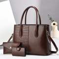 Ensemble de 3 sacs à main marron foncé avec motif crocodile et bandoulière amovible - Set de 3 pièces / Marron