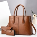 Ensemble de 3 sacs à main marron avec texture crocodile et bandoulière réglable - Jaune Terre