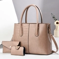 Ensemble de 3 sacs à main rose avec motif crocodile et bandoulière amovible - Kaki