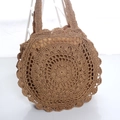 Handcrafted circular paper rope woven tote bag with floral edges and soft inner lining - Tan