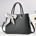 Women's dark grey large tote bag with lychee texture and heart print silk scarf detail - Dark Gray