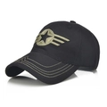 Berretto da baseball da uomo in cotone nero con ricamo stella dorata stile militare - Regolabile / Nero