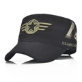 Herren Cadet Cap in Schwarz mit Stern-Stickerei und Camouflage-Seitenteilen - Verstellbar / Schwarz