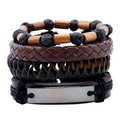 Men's 4-piece set of leather bracelets with lava rock beads and Spanish prayer engraving - 4-Piece Vintage Style (TZ060)
