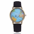 Fashion quartz watch with world map dial plane second hand and vintage bronze case - Black