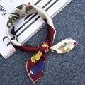 Burgundy and beige square silk scarf with vintage cartoon print and polka dots - Red White Figure