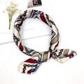 Women's silk scarf with vintage red and blue chain print in a stylish knot - Chain White
