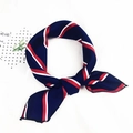 Navy blue silk square scarf with red and white diagonal stripes for professional wear - Navy Stripe