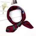 Elegant wine red square silk scarf with colorful parrot and botanical print pattern - Woodpecker Red