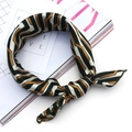 Elegant geometric stripe square silk scarf in black, white, and golden brown hues - Striped Yellow Green