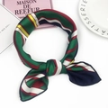 Classic green striped small silk square scarf with colorful contrast patterns - Geometric Green