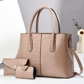 Ensemble de 3 sacs à main moka avec sac cabas à texture crocodile et pochette - Set de 3 pièces / Khaki