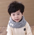 Cozy grey knitted kids neck warmer featuring a cute mustache embroidery for winter - Gray