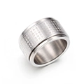 Polished silver titanium steel spinner ring featuring engraved Buddhist Heart Sutra - Silver Size 8 (KR38021-K)