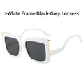 Oversized square sunglasses in white frame with gold metal bar and grey lenses - White Frame Dark Grey Lens