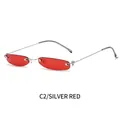Gafas de sol Y2K sin montura con montura mini plateada y cristales rojos de moda - Montura de Plata Lente Roja