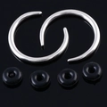 Polished stainless steel C-shape ear expanders with rubber O-rings on black background - 1.2*8mm / Black