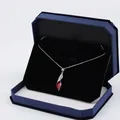 Octagonal velvet jewelry box with red teardrop pendant necklace and silver chain - Set Box / Blue With Black Interior