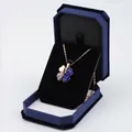 Blue clover necklace with heart detail in a velvet hexagonal jewelry gift box - Large Pendant Box / Blue With Black Interior