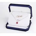 Navy blue velvet octagonal jewelry set box with heart pendant necklace and ring - Set Box / Blue With White Interior