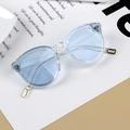 Cat-eye kids sunglasses with transparent frames and light blue lenses and gold hinges - Light Blue