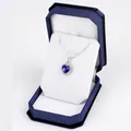 Blue heart pendant necklace with silver chain in a navy velvet octagonal jewelry gift box - Large Pendant Box / Blue With White Interior