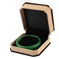 Octagonal beige jewelry box with black velvet interior holding a jade green bangle - Bracelet Box / Yellow With Black Interior