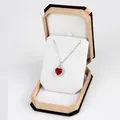 Elegant red heart gemstone necklace with diamond halo in beige octagonal jewelry box - Small Pendant Box / Yellow With White Interior