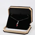Red teardrop pendant necklace set with silver chain in octagonal khaki velvet jewelry box - Set Box / Yellow With Black Interior
