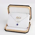 Octagon jewelry box with blue heart necklace, pearl earrings and diamond ring set - Set Box / Yellow With White Interior