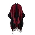 Red and black checkered shawl wrap with fringe tassels, elegant winter poncho for women - Red Border Square Shawl