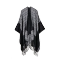 Thick black and white checkered oversized shawl with fringe detail for autumn and winter - Black Border Square Shawl