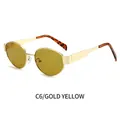 Occhiali da sole ovali vintage con montatura in metallo dorato e lenti gialle, C6 Gold Yellow - Montatura Oro Lenti Verde Erba