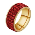 Anillo ancho dorado con tres filas de cristales rojos brillantes en pavé - US 5 / Dorado Rojo Circonita
