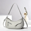 Minimalist light gray faux leather half-moon shoulder bag with silver hardware on geometric cubes - L27 W5 H25 / Gray