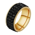 Chic gold-plated stainless steel band ring featuring three rows of micro-pave black crystals - Gold Black Zirconia