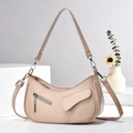 Sac hobo beige chic en similicuir avec un design demi-lune tendance et une fermeture éclair - L27 L5 H25 / Kaki