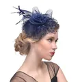 Fascinator bleu marine élégant avec résille et plumes pour mariages et soirées - Bleu Marine