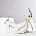 White crescent underarm bag with zipper pockets and stylish double shoulder straps - L27 W5 H25 / Off White