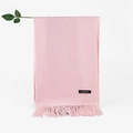 Pink cashmere scarf with fringe details and woven label on a clean white backdrop - Light Pink